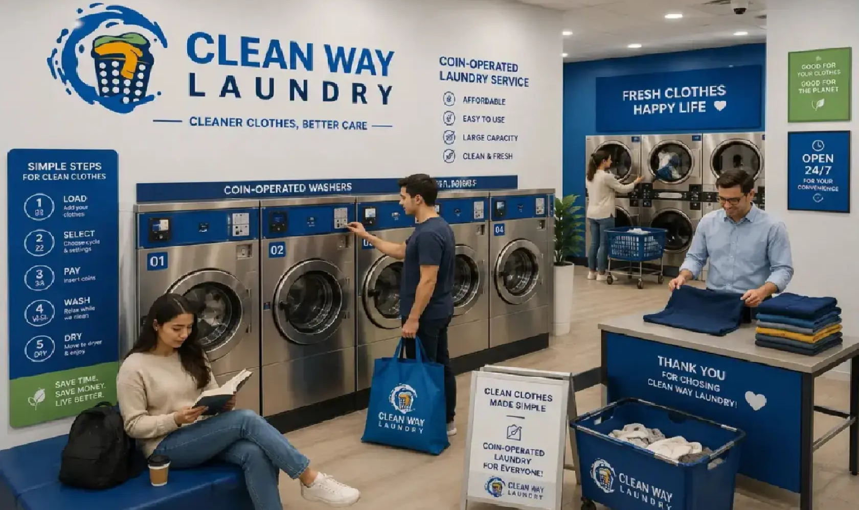 Self Service Coin Operated Washers And Card Operated Laundry Machines At Clean Way Laundry Self Service Laundromat 