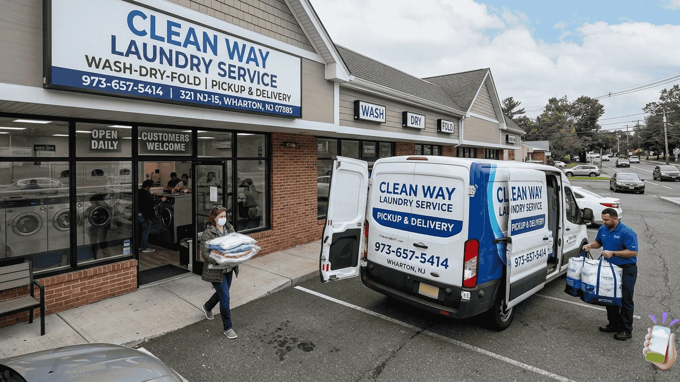 Commercial Laundry Service Van Outside Clean Way Store